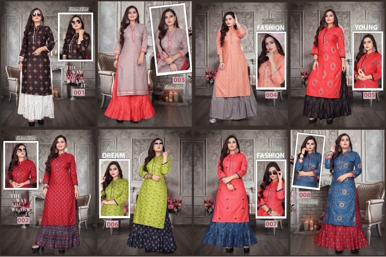 Aagya Retro Skirt 2 Rayon Printed Ethnic Wear Kurti With Skirt Collection